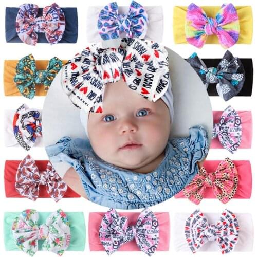 Baby Girl Nylon Headbands Newborn Infant Toddler Hairbands And Printed Double-layer Bow Child Hair Accessories