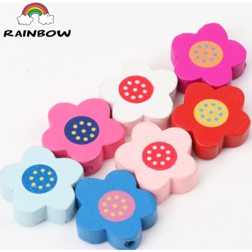 Mixed Colors Wooden Material External Flower Shape Internal Dot pattern Spacer Beads For Jewelry Making DIY 20pcs 19mm