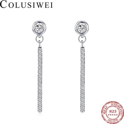 Colusiwei Luxury 925 Sterling Silver Drop Earrings Long Sparling Clear CZ Dangle Earrings for Women Wedding Engagement Jewelry