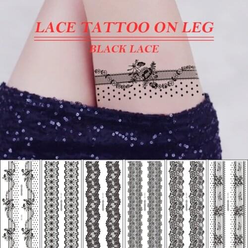 Sexy tatoo for women girls waterproof temporary tattoos black henna lace stockings tattoo thigh legs fake big size femme woman