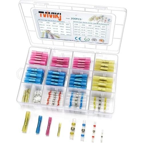 200pcs Heat Shrink Connectors, Camtek Heat Shrink Butt Crimp Connectors, Solder Seal Wire Electrical Connectors