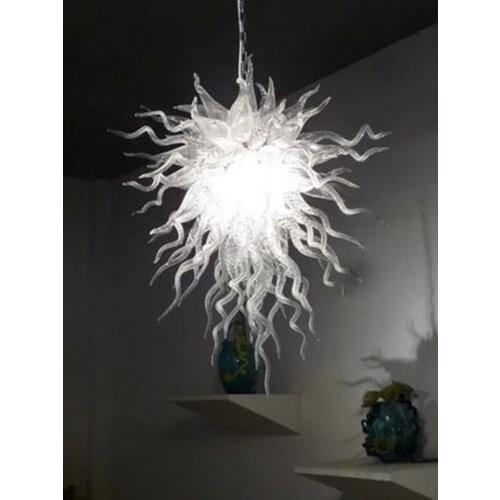 Modern LED Chandelier Pure White Hand Blown Glass Light Fixture Indoor Lighting Crystal Chandelier Pendant Lights
