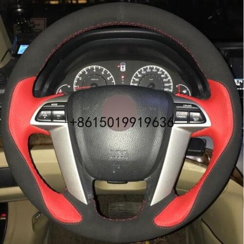 DIY Hand-stitched Steering Wheel Cover Black Suede Red Leather for Honda Accord 8 2008-2013 Odyssey 2011-2014 Pilot 2012-2015