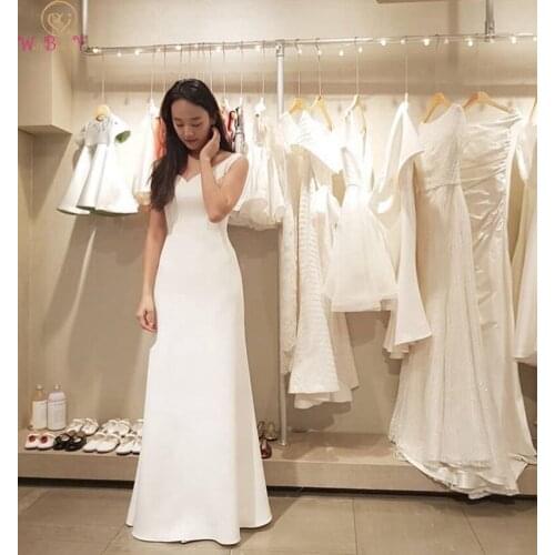White/Ivory Mermaid Wedding Dresses 2019 New Elegant V Neck Simple robe de mariee Sleeveless Floor Length Satin Bridal Gowns