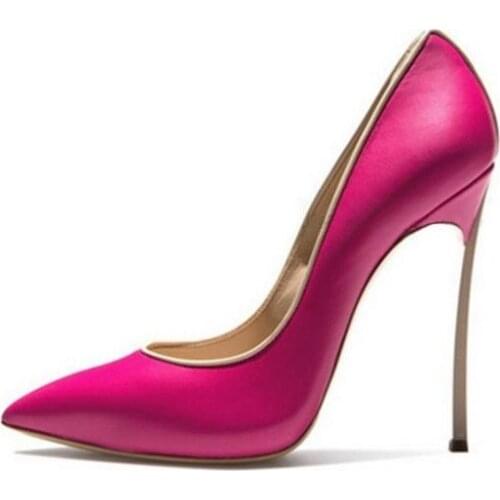 Sexy Black Red Patent Leather High Heel Pumps 12cm Pointed toe Blade Metal Heels Gold Trim Pumps Women Shoes Slip-on Ladies Pump