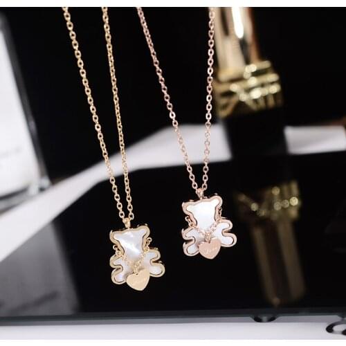 YUN RUO Rose Gold Color Little Bear Heart Pendant Necklace Accessory Titanium Steel Jewelry Woman Gift Never Fade Drop Shipping