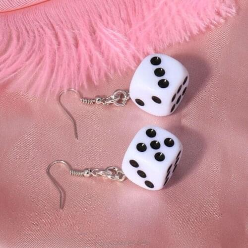 Funny Dice Dangle Earrings Acrylic White Black Cube 3D Cubic Dice Charm Drop Earrings for Women Fashion Jewelry J01 21 Dropship