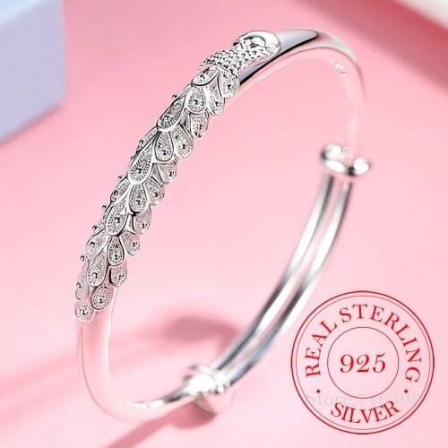 Hot New 925 Sterling Silver Bracelets for Women Noble Phoenix Bangle Adjustable Jewelry Fashion Party Girl Student Gift