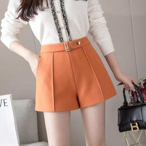 2020 Autumn Winter Wool Suit Shorts Women High Waist A-Line Casual Plus Size Korean Style Wide-Legged Shorts D5226