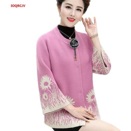 Womens Knit Sweater Cardigan Jacket 2019 High Quality Autumn Winter Middle-aged Mother Cardigans Large sizer Female Tops W1095
