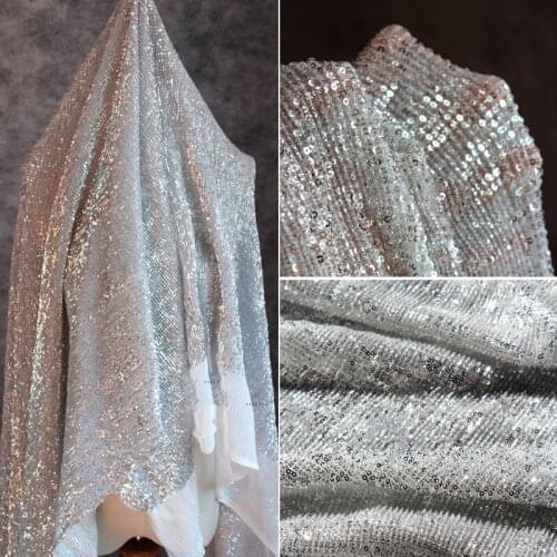 1Y/lot Encrypted Symphony Laser Scales Silver Small Shiny sequins mesh fabric women dress wedding decoration