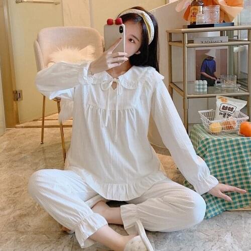 2020 Spring Autumn Sweet Lace Princess Long Sleeve Cotton Pajama Sets for Women Sleepwear Pyjamas Homewear Pijama Mujer Clothes