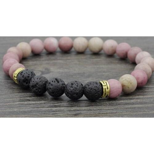8mm hy4 Reiki Chakra black volcanic lava Bracelet Rhodochrosite Buddha Yoga stone bead essential oils diffuser Bangles