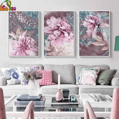 Abstract Pink Floral Nordic Decoration Home Wall Art Flowers 5d Diy Diamond Full Square/Round Diamond Embroidery Decor Pictures