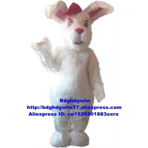 White Long Fur Bunny Osterhase Rabbit Hare Mascot Costume Adult Cartoon Character Drum Up Business Commercial Street zx2556
