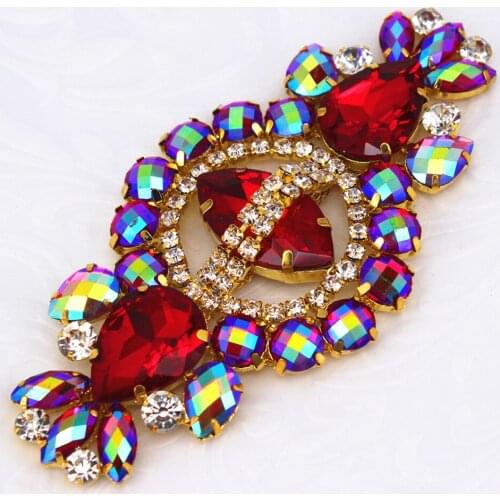 1PCS Shiny jewlr metal crystal patch for wedding dress garment shoes decoration red Rhinestone Applique for women evening dress