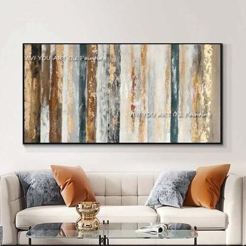 Large oil painting vertical handmade abstract art decorative for living room decoration golden painting Unframed