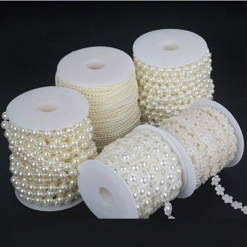 2M/lot Imitation Pearl Beads Line Chain Trim pearls for crafts DIY Wedding Bride Bouquet Decoration Jewelry Findings Accessories