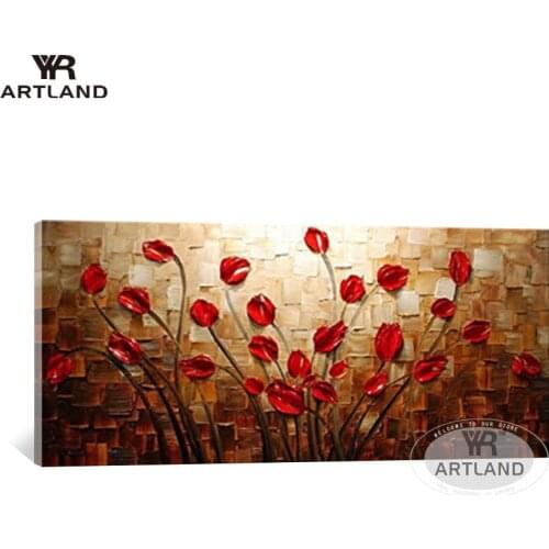 Christmas decorations red flowers Handmade canvas oil painting backdrop on the wall for living room picture home decor unframed