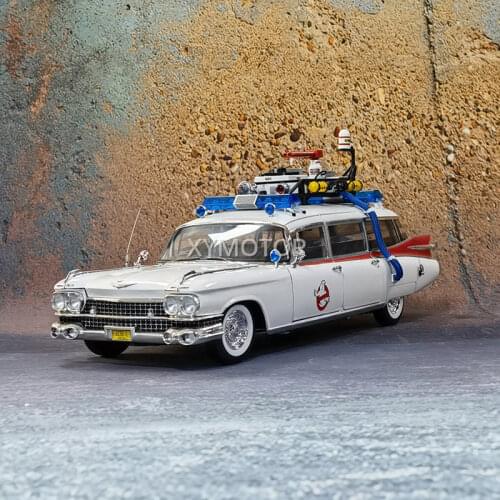 HOT WHEELS 1/18 For Cadillac Ghostbusters ECTO-1 Diecast CAR MODEL TOYS Boys Girls Collection Ornaments White Metal,Plastic