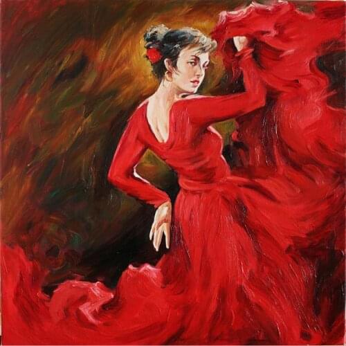 Handmade art oil painting girl Dancer in Red portrait woman image for bedroom decoration