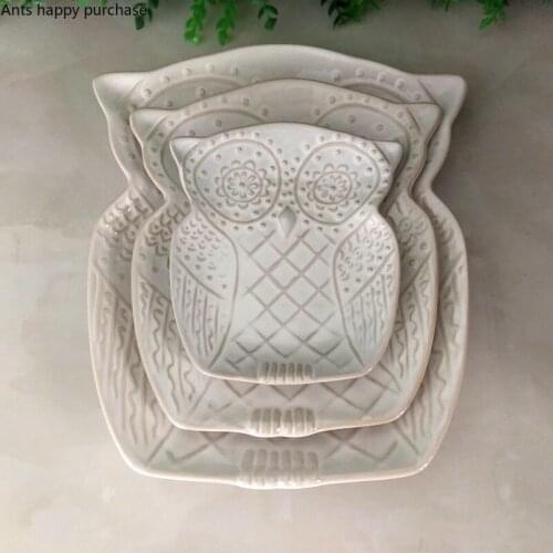 Ceramics owl shape Dinner plate Retro Distressed Cartoon animal Western dishes dessert Snack Fruit Plates Decorative tableware