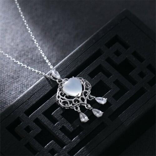 KOFSAC Trendy 925 Sterling Silver Necklaces For Women Classical Ruyi Long Life Lock Zircon Pendant Jewelry Girl Birthday Gift