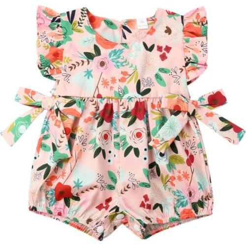 Summer Newborn Infant Baby Girl Flower Ruffle Bodysuit Jumpsuit Outfits Sunsuit Baby Girl Clothes O-neck Cotton