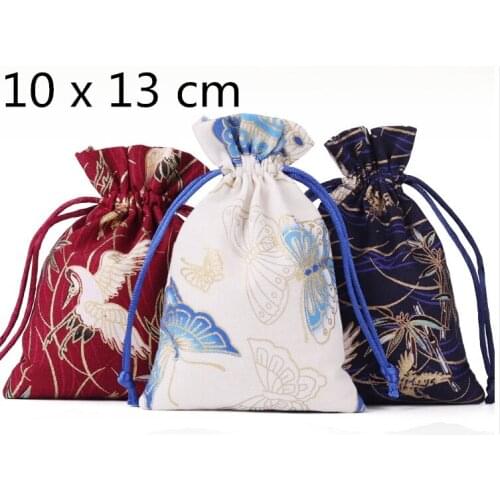 4x5.2 inch Butterfly Crane Small Linen Candy Gift Bag Cute Drawstring Cotton Wedding Party Favor Jewelry Packaging Pouches