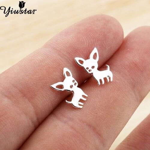 Yiustar New Arrival Chihuahua Earrings for Women Girls Cute Dog Studs Chihuahua Jewelry Lovely Stainless Steel Stud Earrings