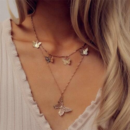 Fashion Chain Butterfly Necklaces For Women Gold Collar Collares Jewelry Chains Collier Necklaces Bi joux Egirl Mothers Day Gift
