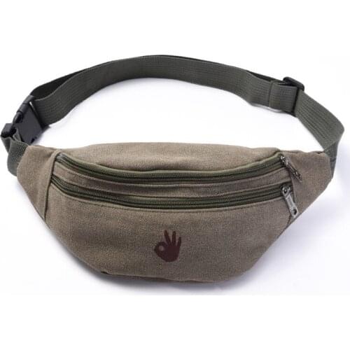 Male Casual Functional Waist Bag fashional canvas purse Creative ok gestures purse waist package for man Canvas Hip Bag