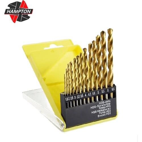 Twist Drill Bit Set 13pcs/set HSS Gun Drill Bits 1.5-6.5mm Titanium Coated Hole Cutter for Power Tools Woodworking Metal Tools
