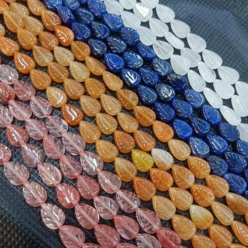 Natural Semi-precious Stone Beads Leaf Shape Natural Stone Carving Leaves Fine Polishing The Plane DIY Beads For Bracelet 8*12mm