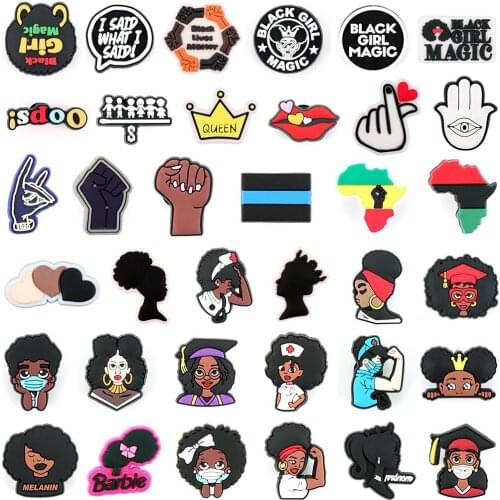 New Nurse of Melanin Rights Protection Shoe Charms Accessories Black Life Prayer PVC Shoe Decoration for Croc Jibz X-mas Gifts