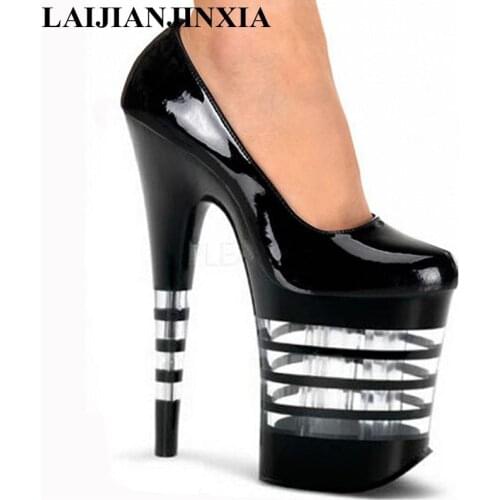 New hot style 20cm high heels, the shallow top patent leather and sexy club round head single shoes