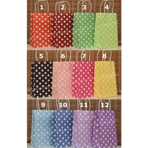 Wholesale Polka Dots Paper Gift Bag Favors Packaging - 12 colors for option 50pcs/lot free shipping