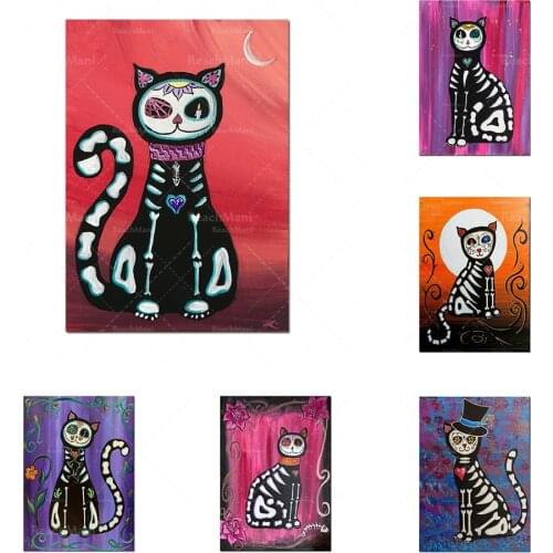 Original cat painting day acrylic poster on canvas board