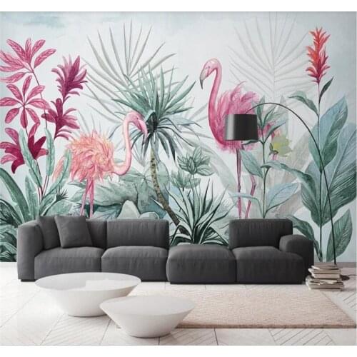 Custom wallpaper Nordic ins tropical plant flamingo background wall-high-end waterproof material