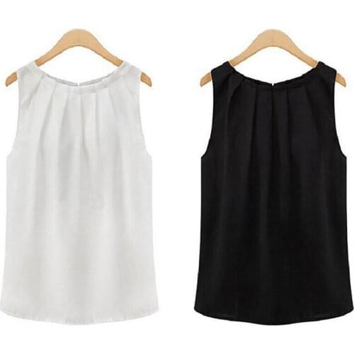 6 Colors Popular Temperament Sleeveless All-Match Solid Color Round Neck Pullover Chiffon Shirt All-Match Chiffon Vest