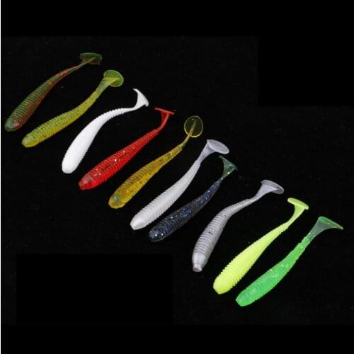 10 Pcs Soft Silicone T Tail Fishing Lures Baits Lifelike Worm Fishing Lure Crankbait Bass Bait 6cm