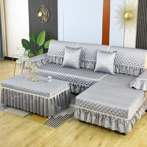 Grey Luxury Sofa Cover Fashion Diamond Embroidery Lace Sofa Towel Slipcover Non-slip Cushion A Complete Living Room Sofa Set 10