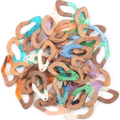 10PC Hollow Shape Earrings Accessories Natural Wood & Resin Splicing Hand Made DIY Making Charms Jewelry Findings & Components