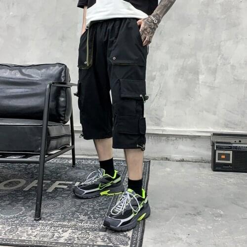 Cargo Shorts Men Loose Casual Harajuku 2021 Summer Big Pocket Straight Cotton Short Men Hip Hop Streetwear Knee Length Shorts