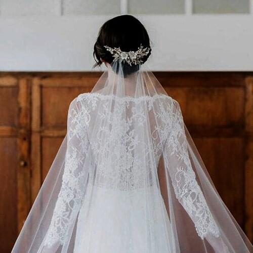 Wedding Veil 3*1.5 Meter Long Cathedral Bridal Veils With Comb Crystal Beaded Tulle Veil
