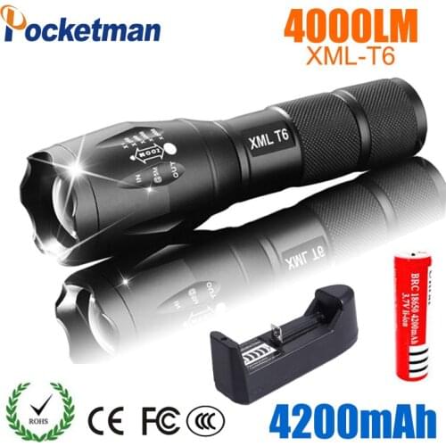 LED Rechargeable Flashlight Pocketman XML T6 Linterna Torch Camping Powerful Led Flashlight 18650 Battery Outdoor 4000 Lumens