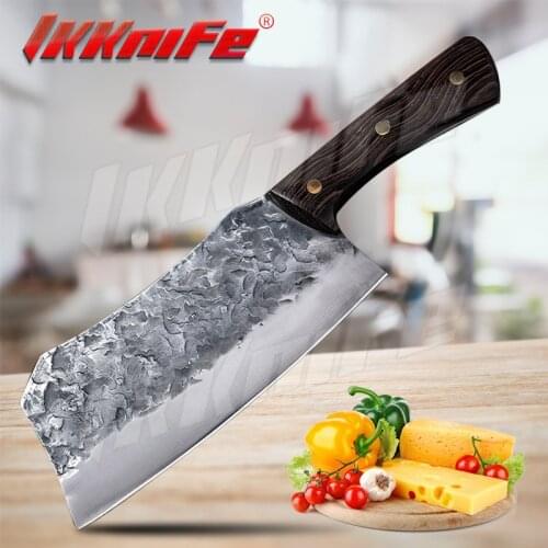 7.5 Inch Traditional Handmade Forged Knife Chinese Chef Kitchen Chop Bone Meat Cleaver Vegetables Slicing Knife Stainless Steel