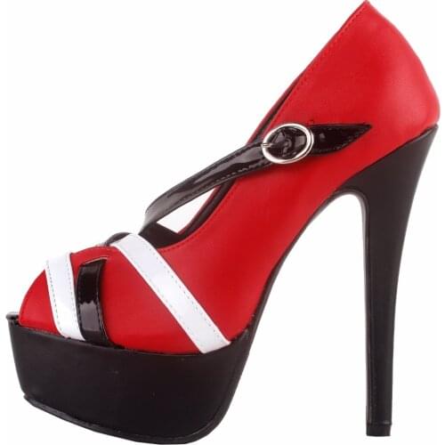 LF80867 SHOW STORY Women Red Black White Cross Over Strappy Platform Stiletto Heel Dress Pumps
