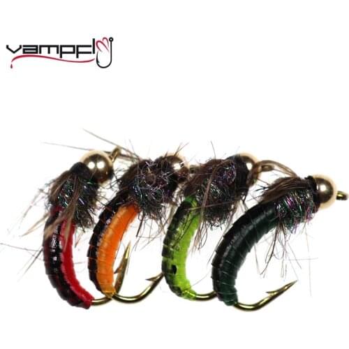 Vampfly 6pcs Fishing Flies Brass Bead Head Fast Siking Nymph Scud Fly Bug Worm Fly Caddis Pupa Fake Insect Lures For Fly Fishing
