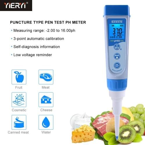 Yieryi pH5S Puncture Pen Tester Ph range: -2.00~16.00pH Waterproof Pen Type Digital Food For Cheese And Fruit